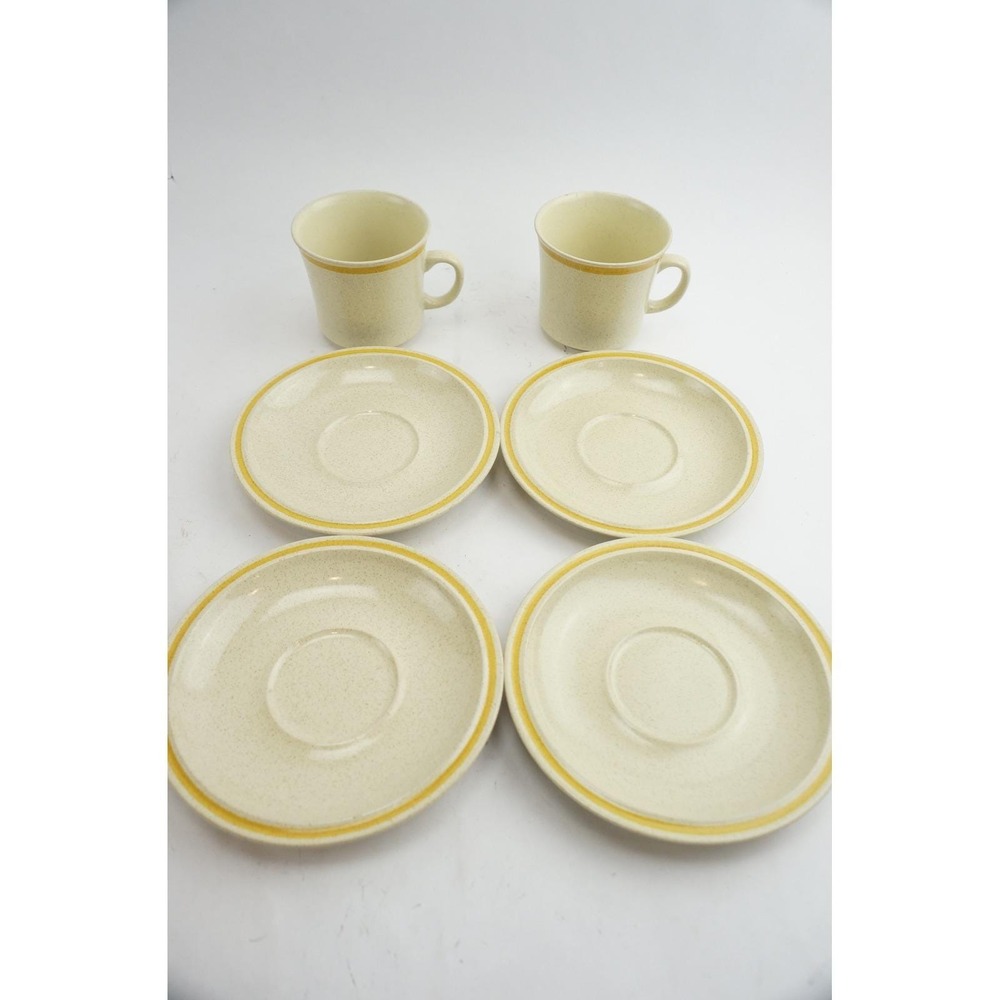Hearthside Garden Festival Cup Saucer Set 6pc Cream Yellow Stoneware Japan‎ Good